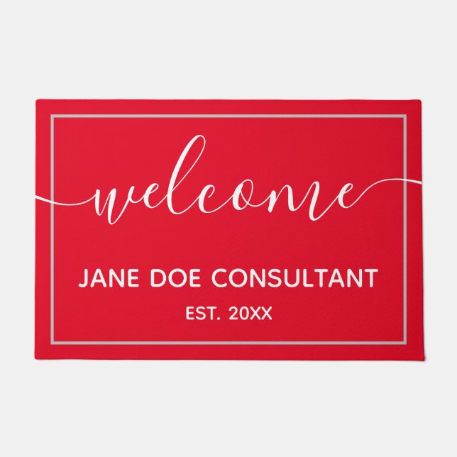 Tapete Porta - Bem-vindo personalizado, vermelho e branco (Frente)