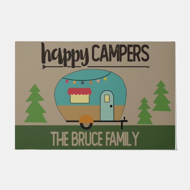 Tapete Porta-Campos Feliz, Camping Personalizado (Frente)
