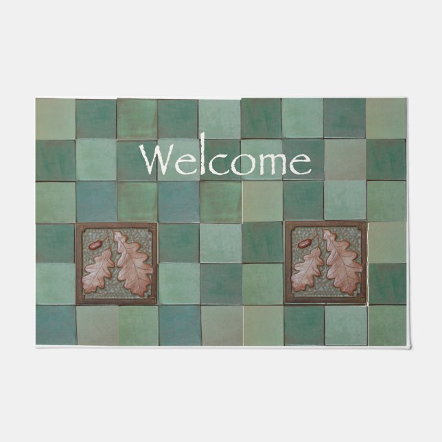 Tapete Porta com artesão azulejo de folha de Oak (Frente)