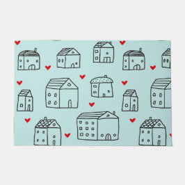 Tapete Porta Com Casas E Corações Bonitos