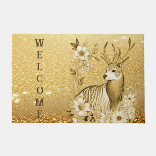 Tapete Porta da Reindeer Floral Dourada