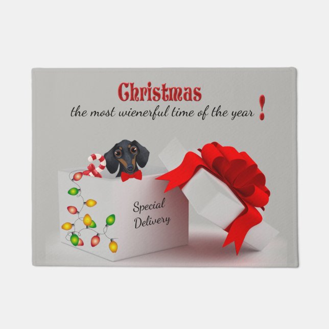 Tapete Porta de Natal Bonita Dachshund (Frente)