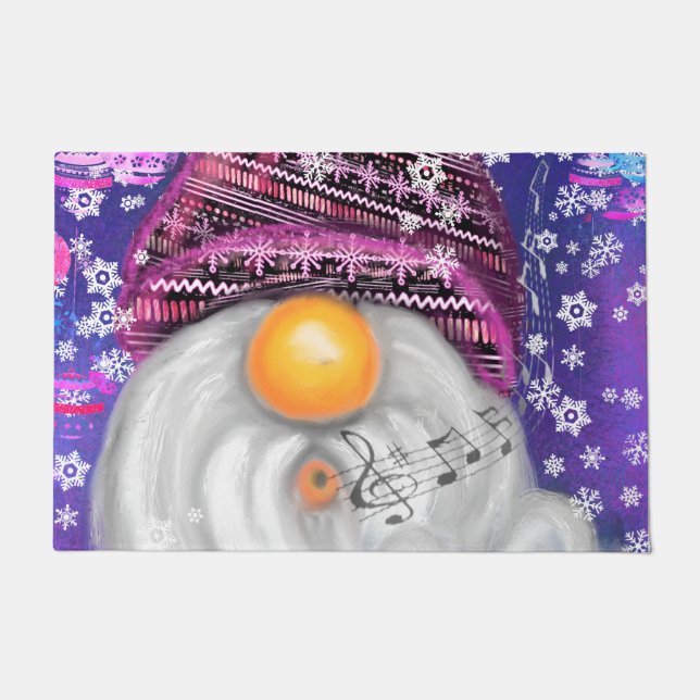 Tapete Porta de Natal com Gnomo de Canto Feliz (Frente)