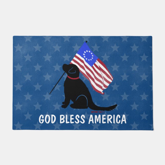Tapete Porta Deus abençoe de Cachorro Americana Patriótic (Frente)