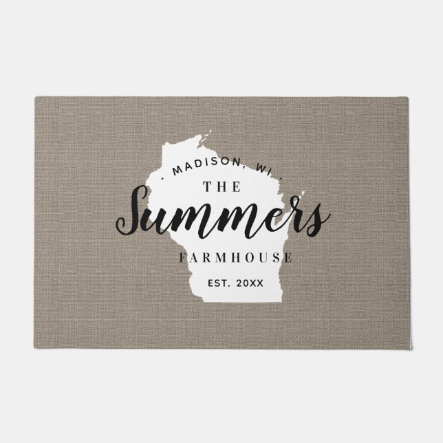 Tapete Porta do Estado do Monograma da Família Wisconsin (Frente)