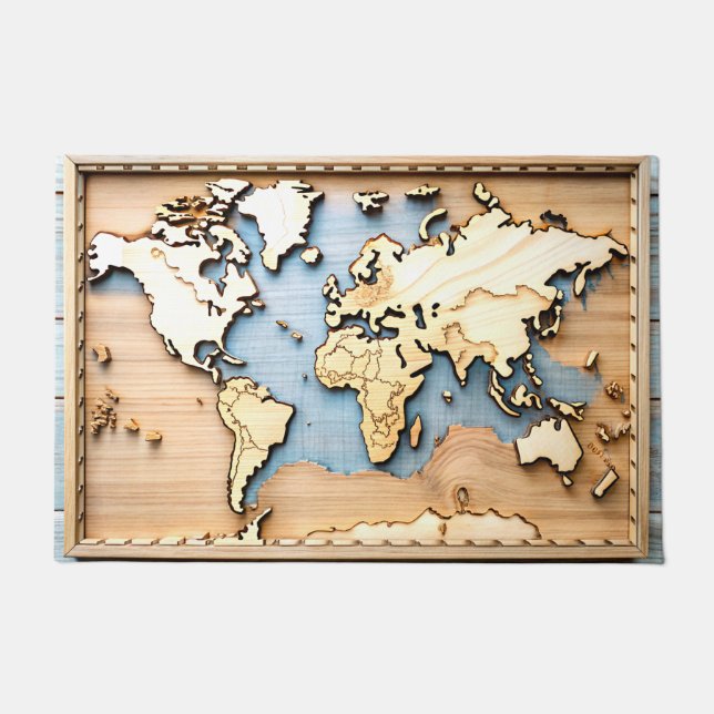 Tapete Porta do Mapa Mundial Enquadrada 3D (Frente)