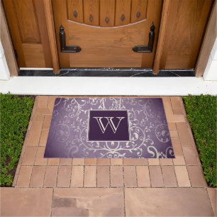 Tapete Porta do Monograma de Flourish Elegante Roxo