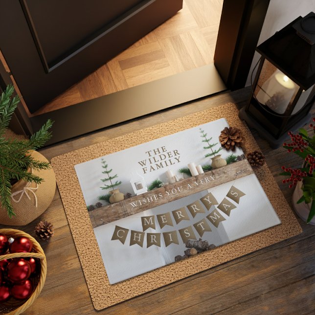 Tapete Porta do Nome da Família Scandi Moderno de Natal (A festive and fun doormat for the Holiday Season. Just add your name)