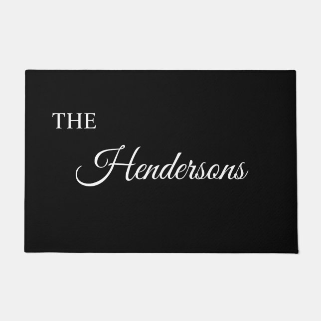 Tapete Porta do Sobrenome personalizada em preto (Frente)