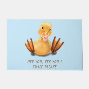 Tapete Porta Engraçada com Feliz Sorriso de Pato - Texto 
