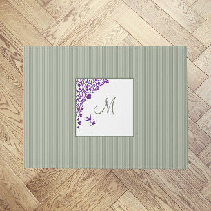 Tapete Porta Monograma de Script Floral Roxo de Faixa de 