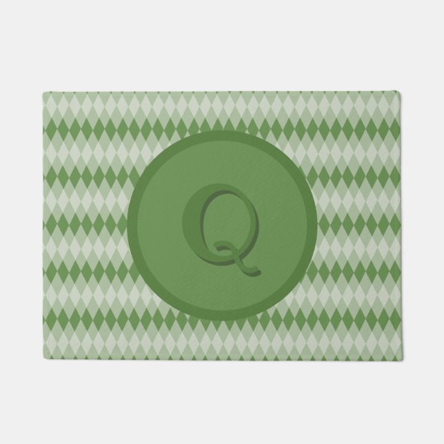 Tapete Porta - Padrão de Argyle em Verde com Monograma (Frente)