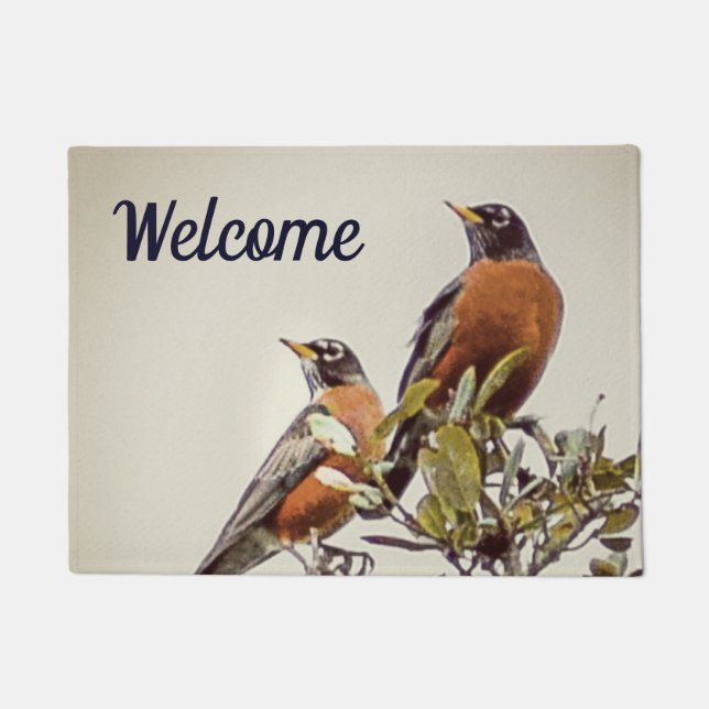 Tapete Porta "Par de Robins" de pequeno tamanho (Frente)