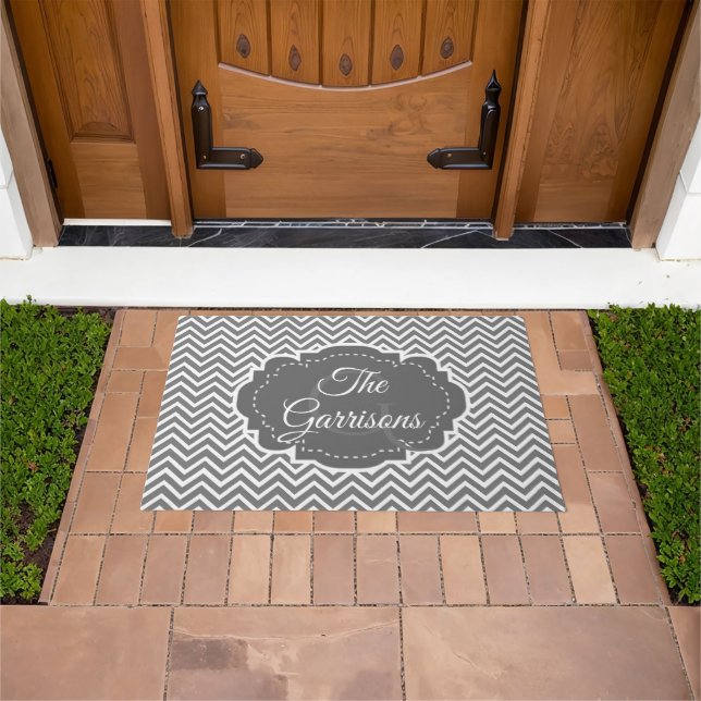 Tapete Porta Personalizada Chevron da cinza (Ar livre)