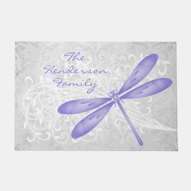 Tapete Porta Personalizada De Dragonfly Roxa (Frente)