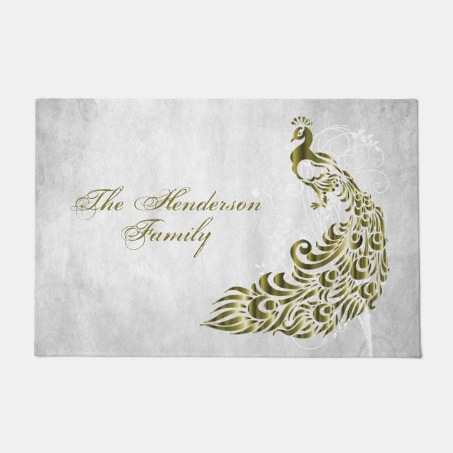 Tapete Porta Personalizada de Peacock Dourada (Frente)
