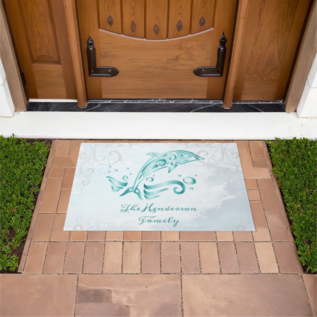 Tapete Porta Personalizada do Golfinho Teal (Ar livre)
