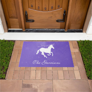 Tapete Porta Personalizada do Unicórnio Roxo