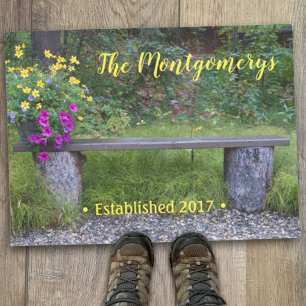 Tapete Pote Rustic Bench Flor Personalizado Saudação