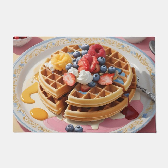 Tapete Prato de Café da Manhã Waffle de Frutas Vermelhas (Frente)