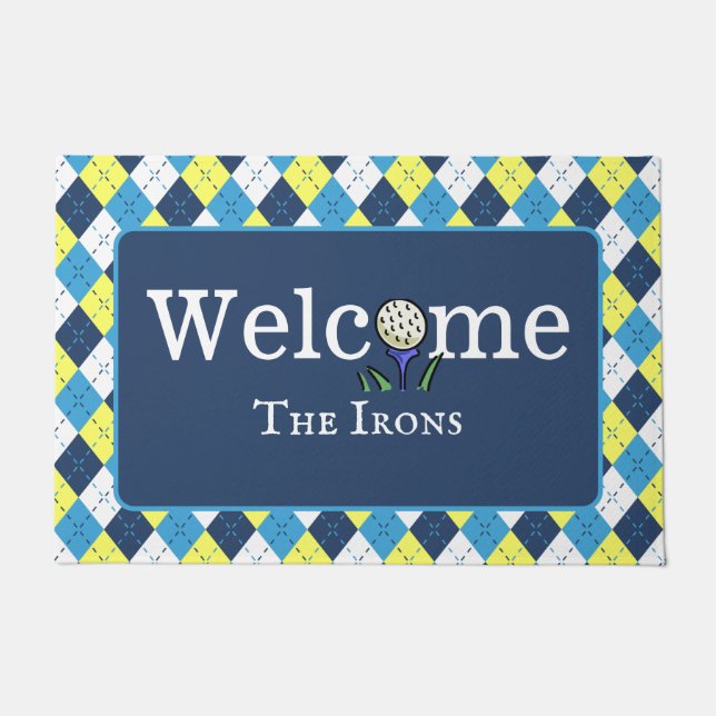 Tapete Preppy Blue Yellow Argyle Personalizar Golf (Frente)