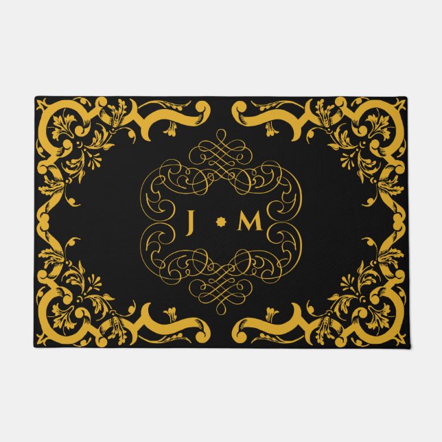 Tapete Preto e Dourado com elementos decorativos (Frente)