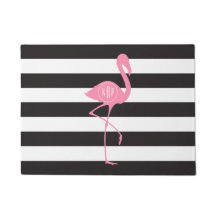 Preto + O branco listra o Doormat do flamingo do