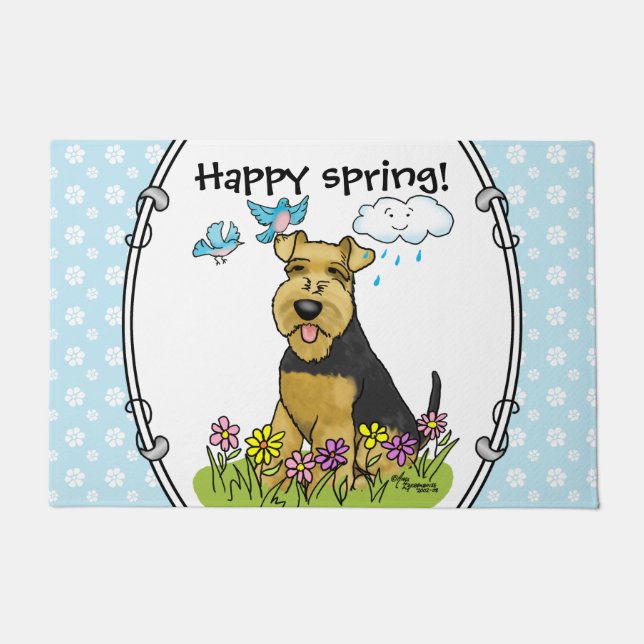 Tapete Primavera Welsh Terrier Dog com Flores - Cute (Frente)