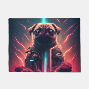 Tapete Pug Adorável com Fantasia de Robô Futurista