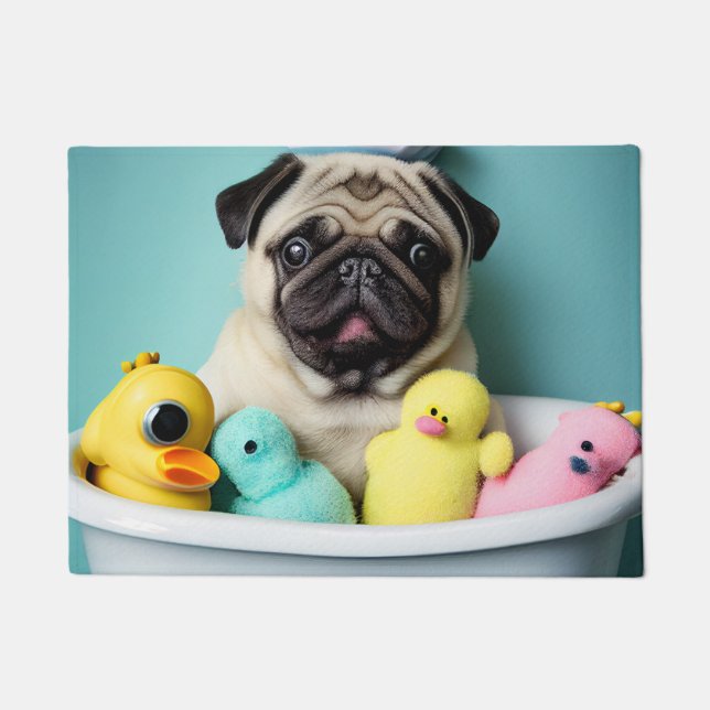 Tapete Pug Paradise: Uma Beleza Bandeira na Tubagem (Frente)