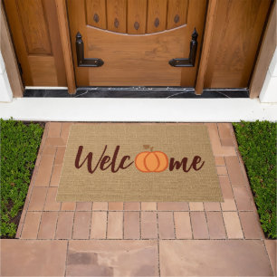 Tapete Pumpkin Bonito Bem-Vindo, Wordart Em Faux Jute Tex