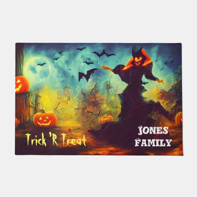 Tapete Pumpkin Monste E Morcegos De Halloween Assustados (Frente)