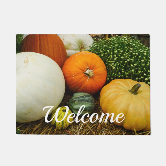 Tapete Pumpkins E Gourd Bem-Vindo Porta (Frente)
