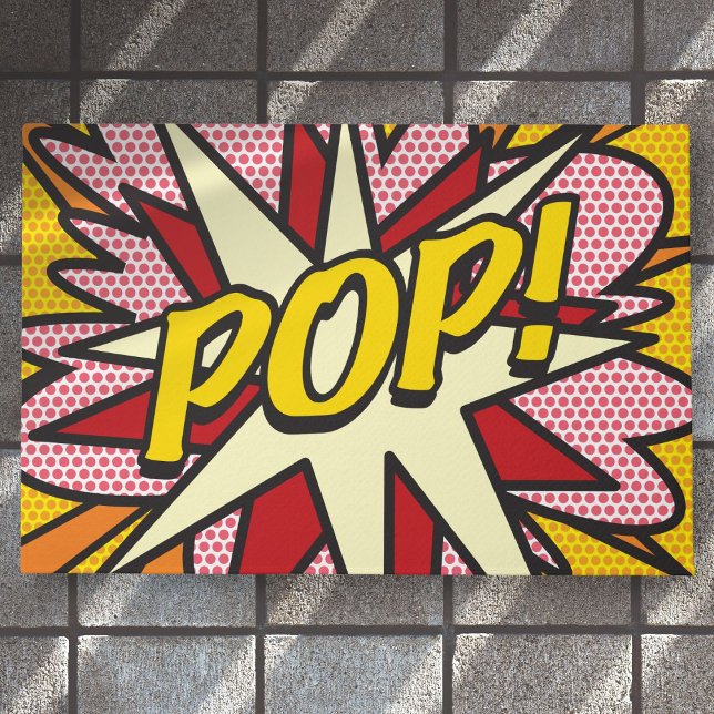 Tapete Quadrinho POP Divertido Moderno Tipográfico (Comic Book POP Trendy Fun Modern Typographic Doormat)