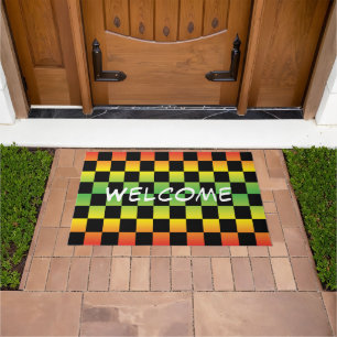 Tapete Quadro de Verificação do Ombre Verde Amarelo Verme