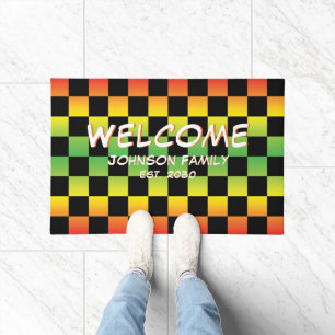 Tapete Quadro de Verificação do Ombre Verde Amarelo Verme