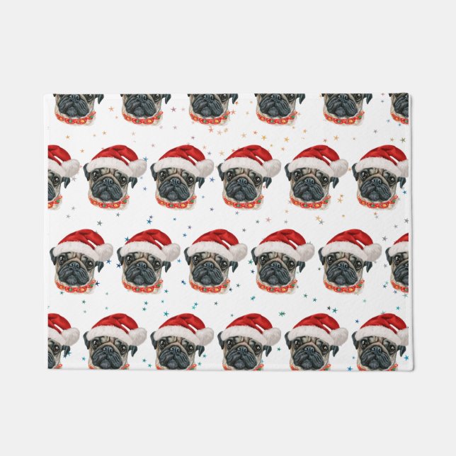 Tapete Raça de Cachorro Pug Estrelas de Natal (Frente)