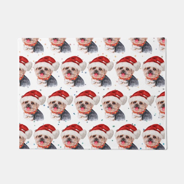 Tapete Raça de Cão Yorkshire Terrier Estrelas de Natal (Frente)