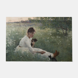 Tapete Rapariga com Gatos na Paisagem de Verão (Kittens)