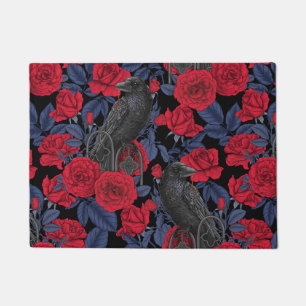 Tapete Ravens e rosas com folhas azuis escuras