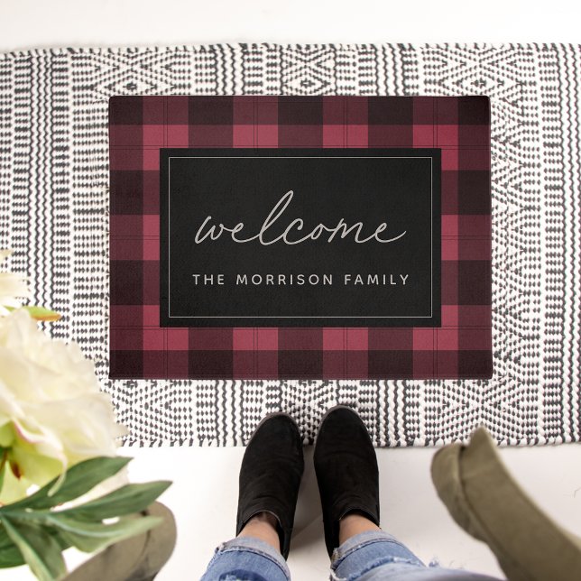 Tapete Red & Black Plaid Personalized Welcome (Criador carregado)