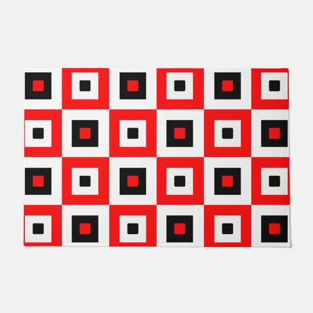 Tapete Red Black White Checkered Squares Pattern Design (Frente)