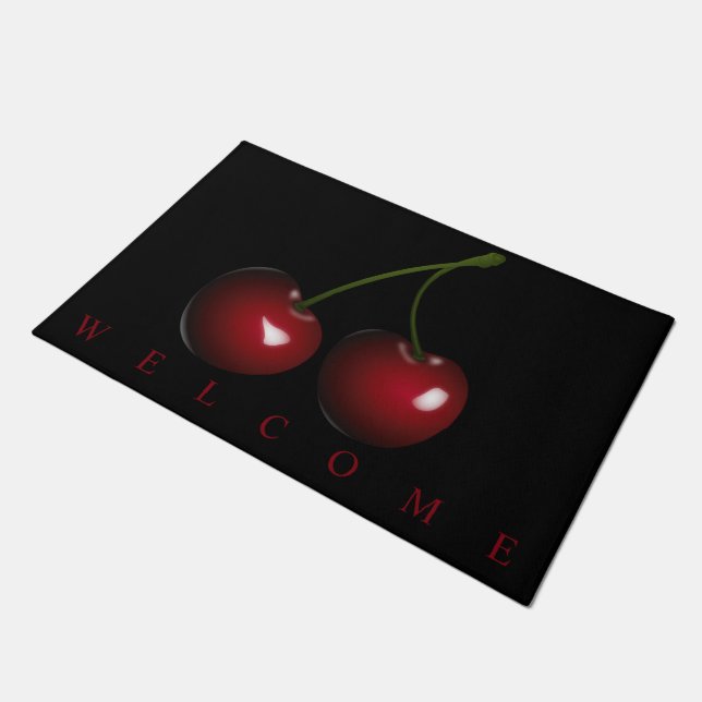 Tapete Red Cherries Doormat Bem-vindo - Personalizável (Inclinado)