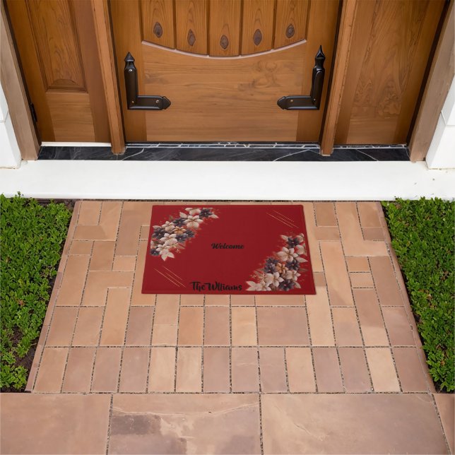 Tapete -Red Floral Geometric Welcome Mat (Ar livre)