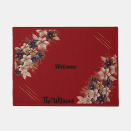 Tapete -Red Floral Geometric Welcome Mat