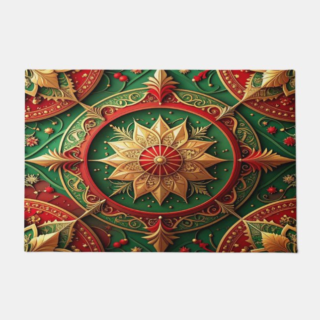 Tapete Red Green Decorative Holiday Doormat (Frente)