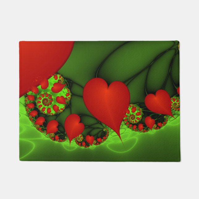 Tapete Red Hearts Verde limão Arte Fractal Moderna Abstra (Frente)