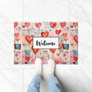 Tapete Red Hearts Whimsical Love Patterno Welcome