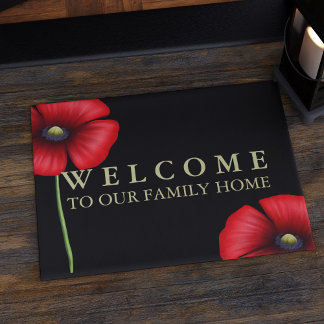 Tapete Red Poppy Floral Family Name Black Doormat