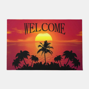 Tapete Red Sun Tropical Palm Beach Bem-vindo